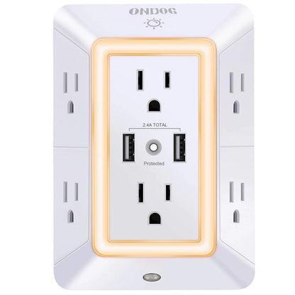 3 Sided Outlet Extender 6 Outlets with 2 USB Ports, Multi Plug Outlet Splitter for Home, Office
