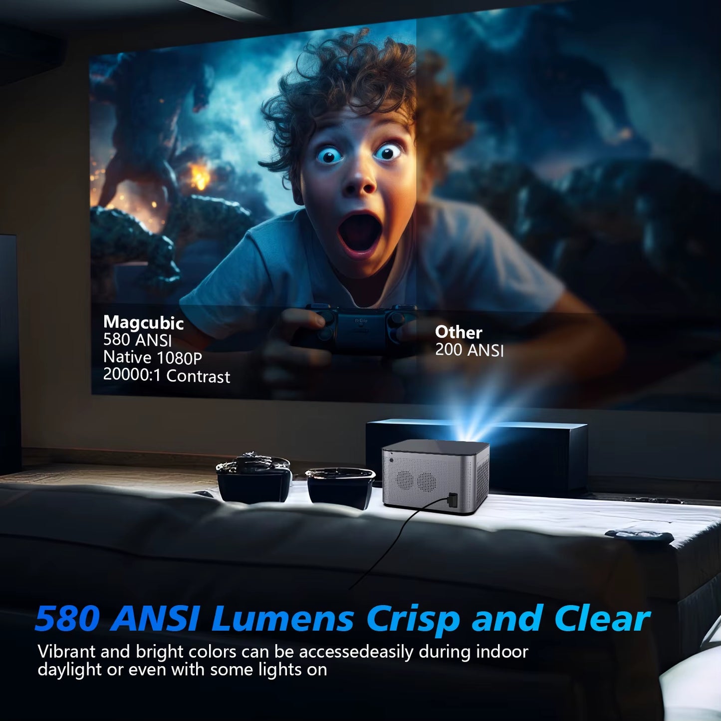 Android 11 4K Smart Projector 580ANSI 1920*1080P Full HD Wifi6 BT5.0 Allwinner H713 Voice Control Home Cinema Theater